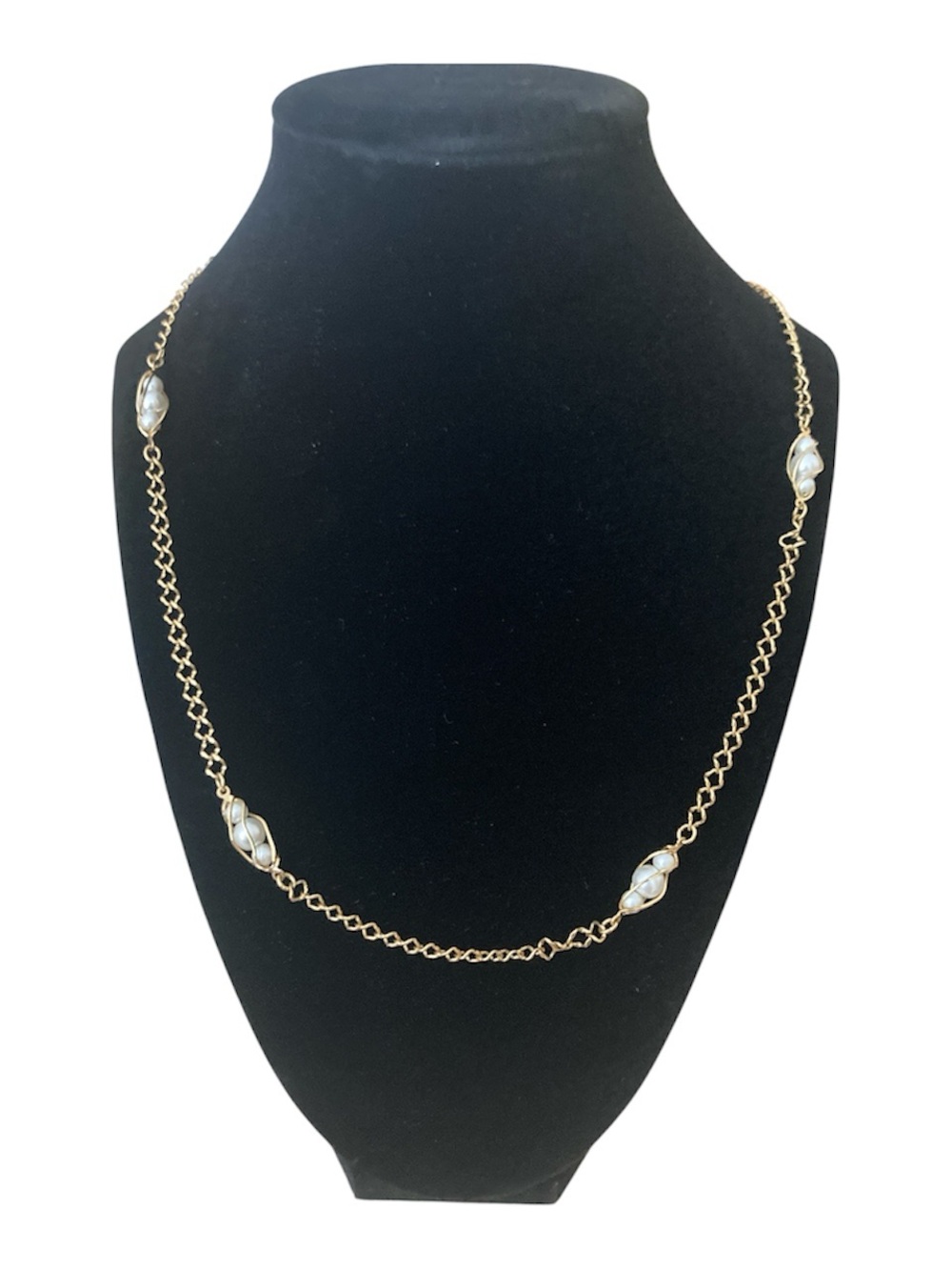 Avon gold tone caged pearl necklace